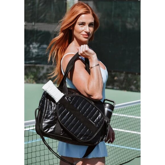Women Black Pickle Ball Bag Detachable Paddle Case Adjustable Shoulder Strap Bag - Picture 4 of 9